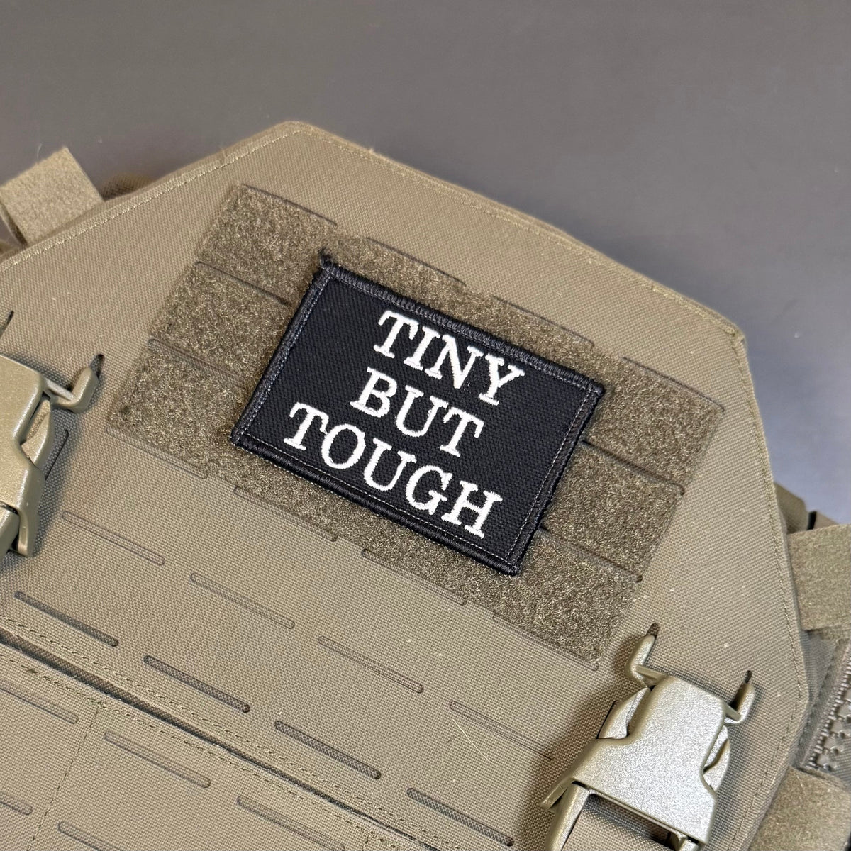 Tiny But Tough Funny Morale Patch, 2x3" | Made in USA | VELCRO® Brand Hook Backing