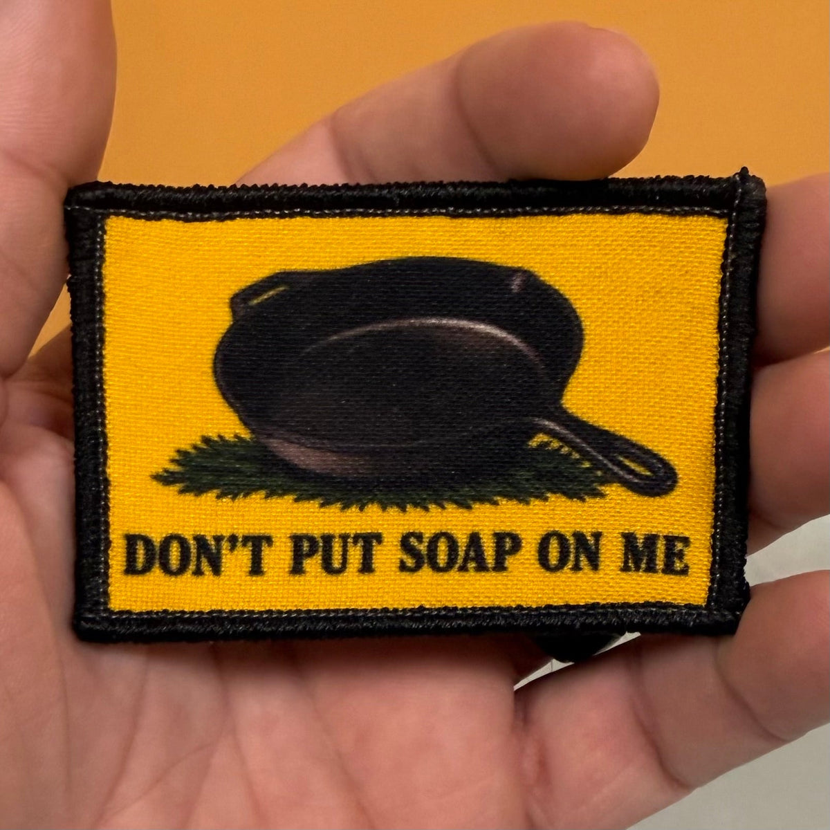 Iron Skillet Gadsden, Don't Put Soap On Me Funny Morale Patch, 2x3" | Made in USA | VELCRO® Brand Hook Backing
