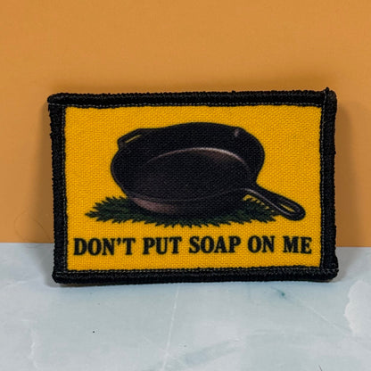 Iron Skillet Gadsden, Don't Put Soap On Me Funny Morale Patch, 2x3" | Made in USA | VELCRO® Brand Hook Backing