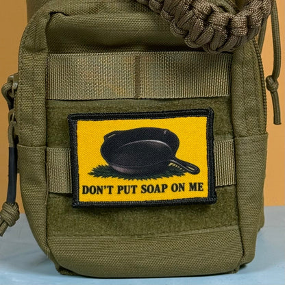 Iron Skillet Gadsden, Don't Put Soap On Me Funny Morale Patch, 2x3" | Made in USA | VELCRO® Brand Hook Backing