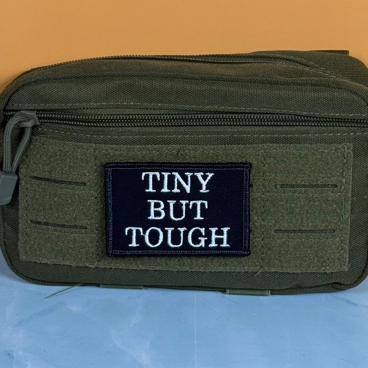 Tiny But Tough Funny Morale Patch, 2x3" | Made in USA | VELCRO® Brand Hook Backing