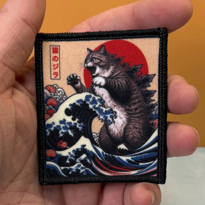 Catzilla Funny Cat Morale Patch, 2.5x3" | Made in USA | VELCRO® Brand Hook Backing