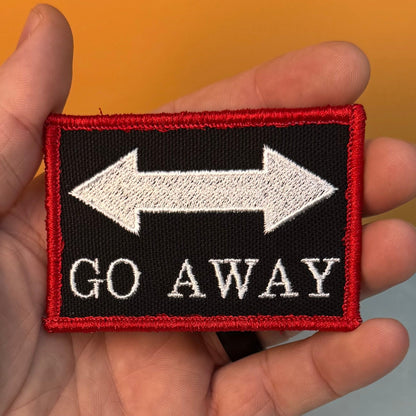 Go Away Funny Morale Patch, 2x3" | Made in USA | VELCRO® Brand Hook Backing