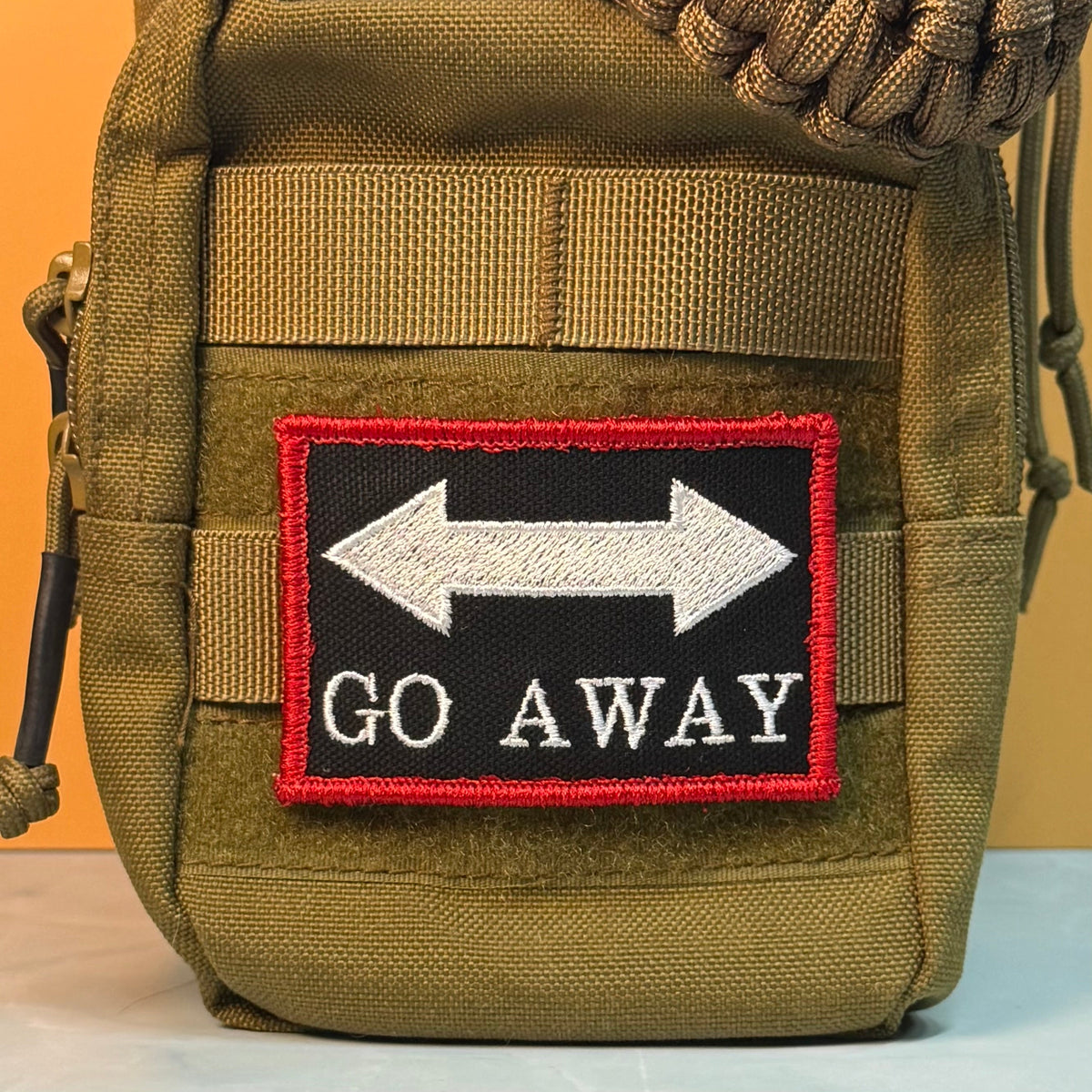 Go Away Funny Morale Patch, 2x3" | Made in USA | VELCRO® Brand Hook Backing