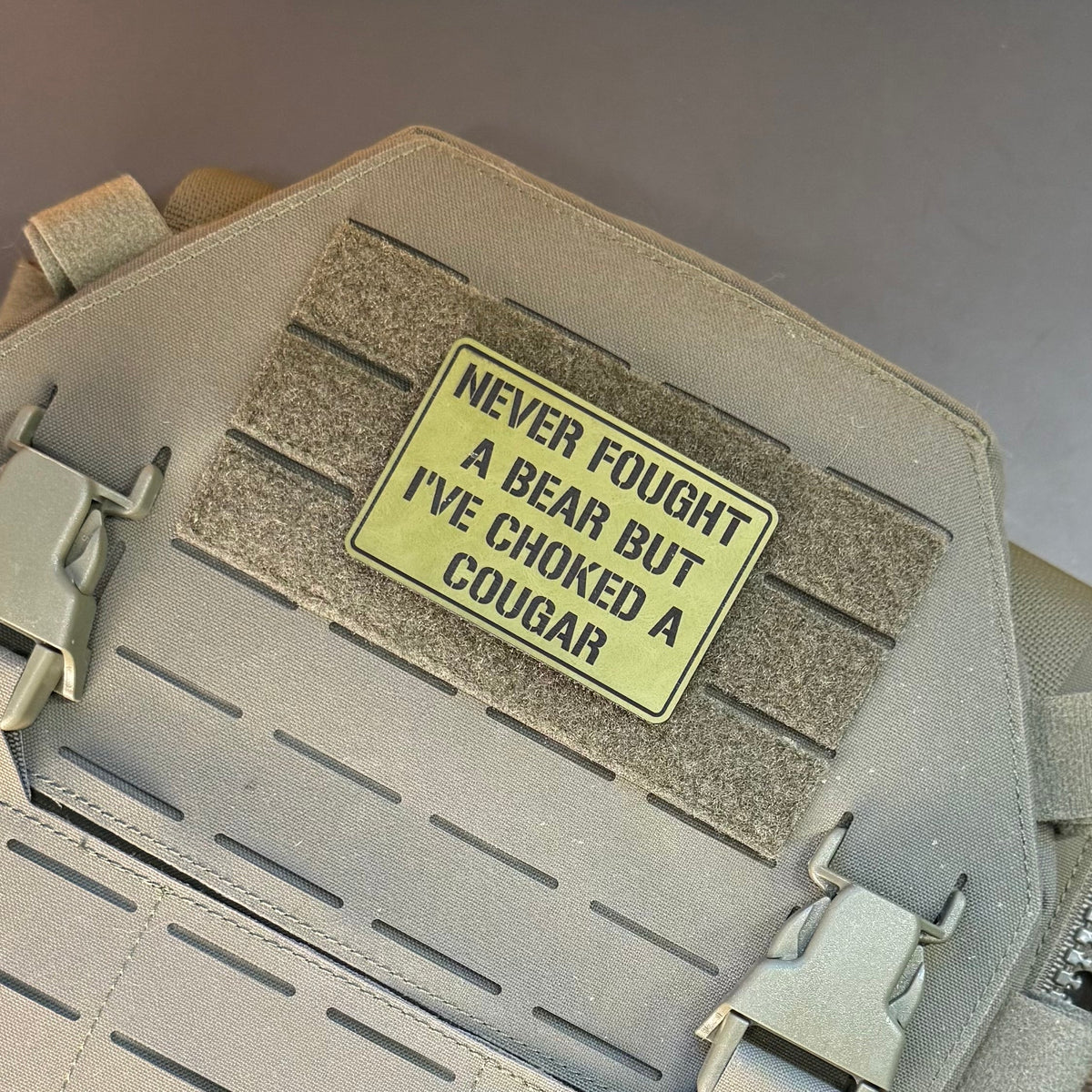 I’ve Choked A Cougar Funny Morale Patch, 2x3" | Made in USA | VELCRO® Brand Hook Backing