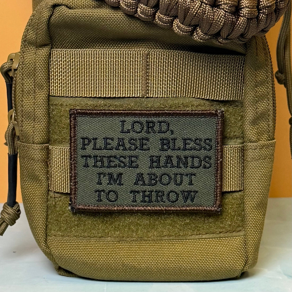 Lord, Bless These Hands I'm About To Throw Funny Tactical Embroidered Morale Patch, 2x3" | VELCRO® Brand Hook Backing