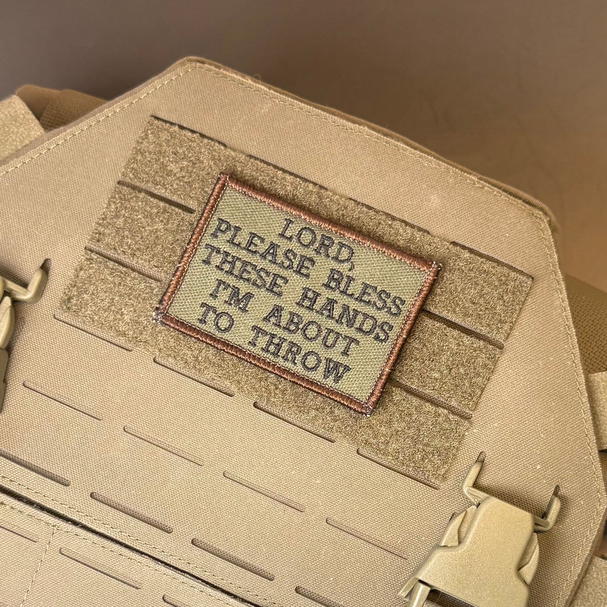 Lord, Bless These Hands I'm About To Throw Funny Tactical Embroidered Morale Patch, 2x3" | VELCRO® Brand Hook Backing