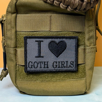 I Love Goth Girls Funny Embroidered Morale Patch, 2x3" | VELCRO® Brand Hook Backing