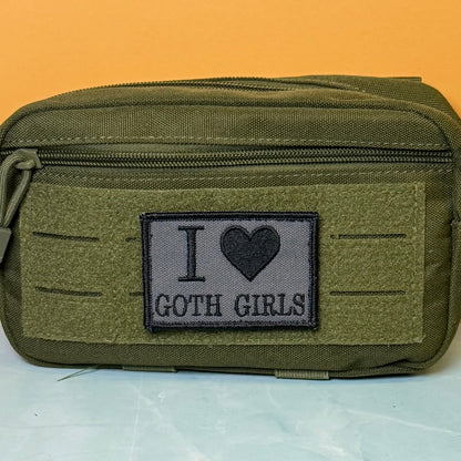 I Love Goth Girls Funny Embroidered Morale Patch, 2x3" | VELCRO® Brand Hook Backing