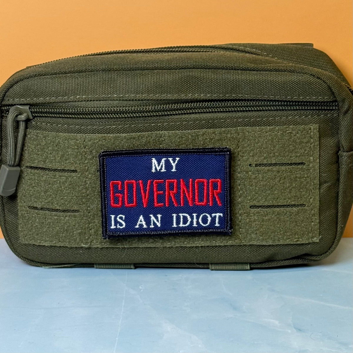 My Governor Is An Idiot Funny Embroidered Morale Patch, 2x3" | VELCRO® Brand Hook Backing