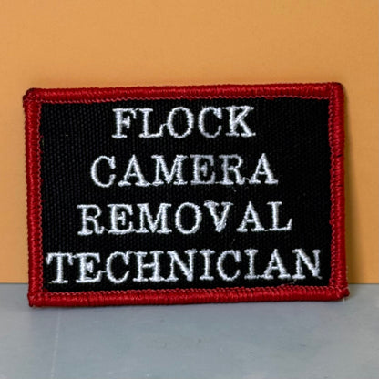 Flock Camera Removal Technician Funny Embroidered Morale Patch, 2x3" | VELCRO® Brand Hook Backing