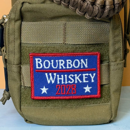 Bourbon & Whiskey for President 2028 Funny Embroidered Morale Patch, 2x3" | VELCRO® Brand Hook Backing