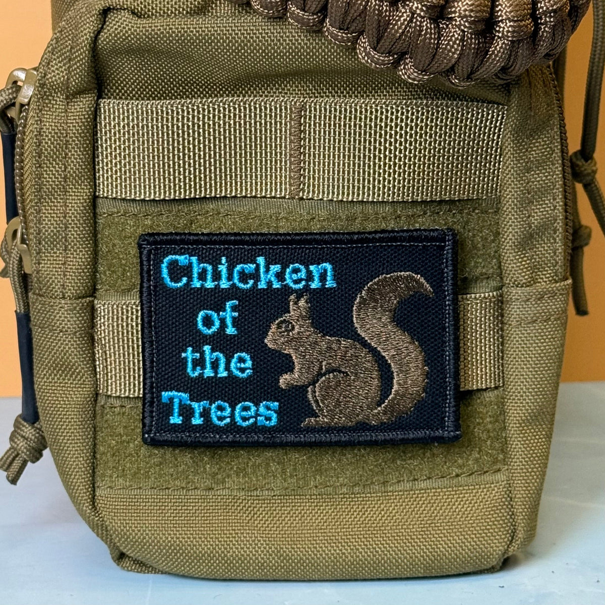 Squirrel, Chicken of the Trees Funny Embroidered Morale Patch, 2x3" | VELCRO® Brand Hook Backing