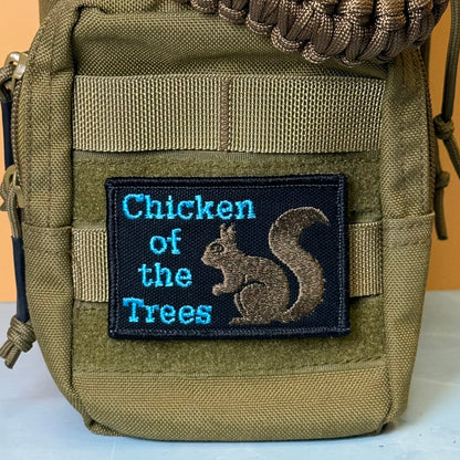 Squirrel, Chicken of the Trees Funny Embroidered Morale Patch, 2x3" | VELCRO® Brand Hook Backing