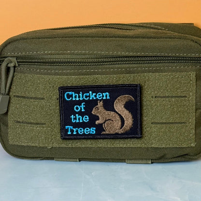 Squirrel, Chicken of the Trees Funny Embroidered Morale Patch, 2x3" | VELCRO® Brand Hook Backing