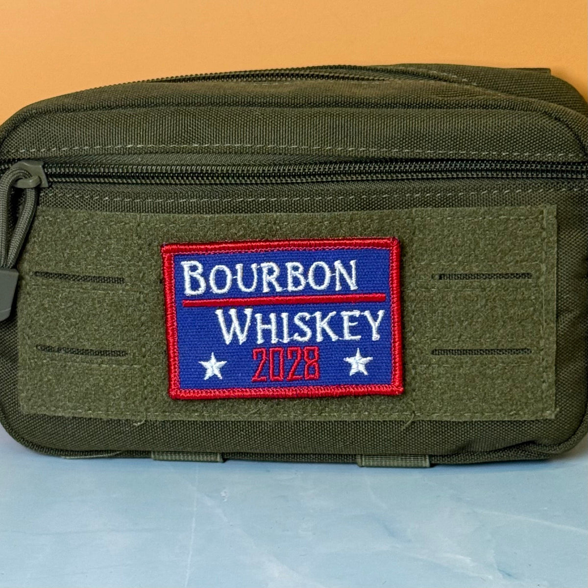 Bourbon & Whiskey for President 2028 Funny Embroidered Morale Patch, 2x3" | VELCRO® Brand Hook Backing