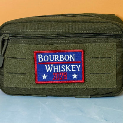 Bourbon & Whiskey for President 2028 Funny Embroidered Morale Patch, 2x3" | VELCRO® Brand Hook Backing