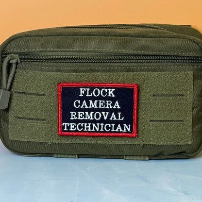 Flock Camera Removal Technician Funny Embroidered Morale Patch, 2x3" | VELCRO® Brand Hook Backing