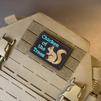 Squirrel, Chicken of the Trees Funny Embroidered Morale Patch, 2x3" | VELCRO® Brand Hook Backing