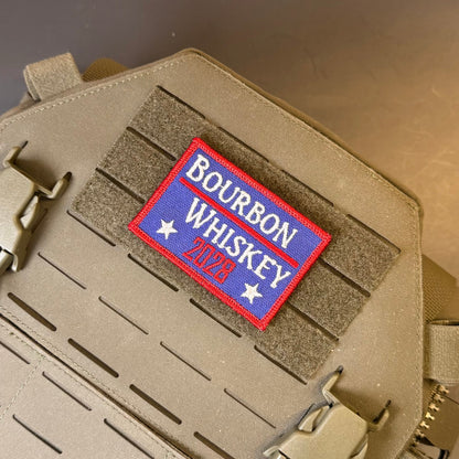 Bourbon & Whiskey for President 2028 Funny Embroidered Morale Patch, 2x3" | VELCRO® Brand Hook Backing