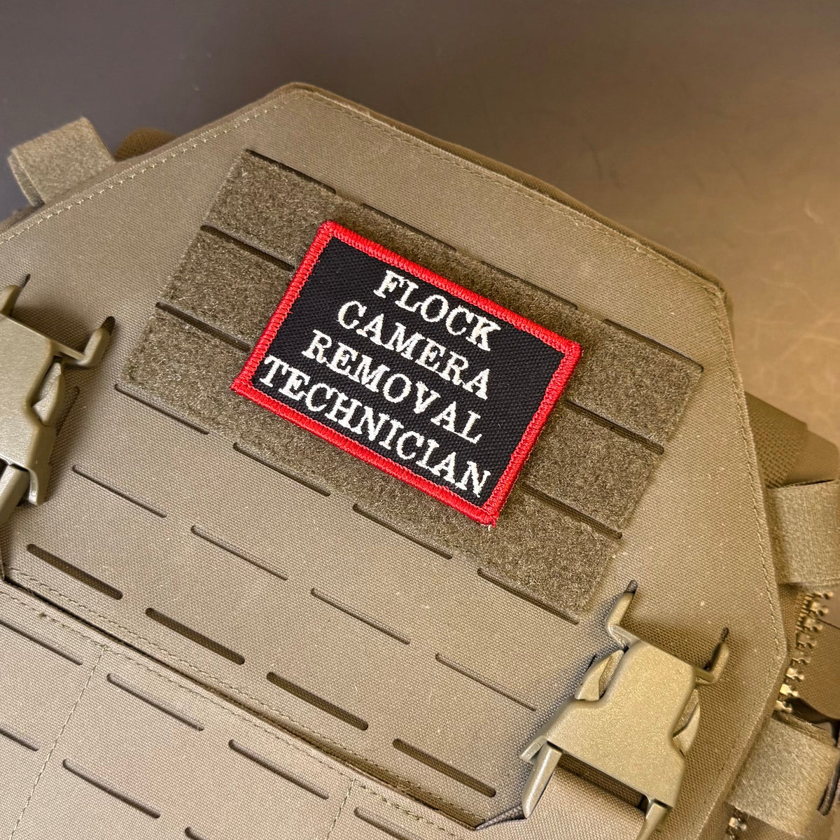 Flock Camera Removal Technician Funny Embroidered Morale Patch, 2x3" | VELCRO® Brand Hook Backing