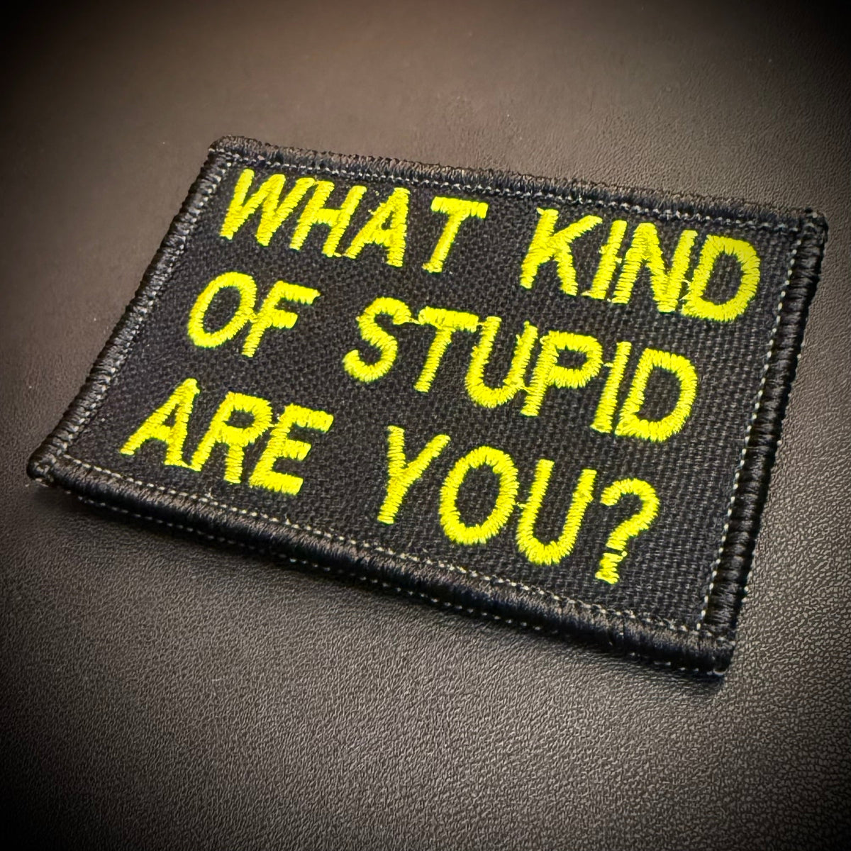 What Kind of Stupid Are You Funny Embroidered Morale Patch, 2x3" | VELCRO® Brand Hook Backing