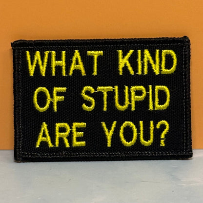 What Kind of Stupid Are You Funny Embroidered Morale Patch, 2x3" | VELCRO® Brand Hook Backing