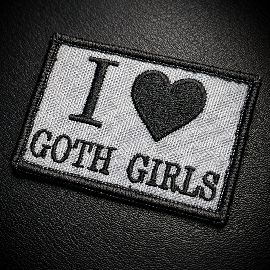 I Love Goth Girls Funny Embroidered Morale Patch, 2x3" | VELCRO® Brand Hook Backing