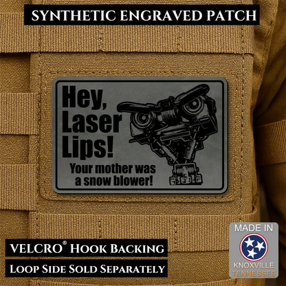 Hey Laser Lips, Johnny 5 Retro Funny Morale Patch, 2x3" | Made in USA | VELCRO® Brand Hook Backing