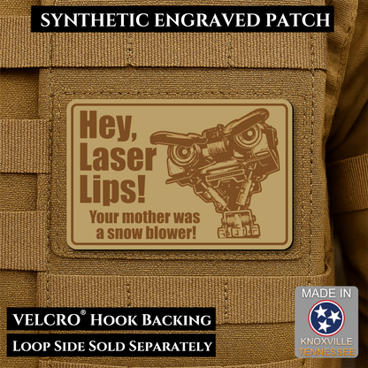 Hey Laser Lips, Johnny 5 Retro Funny Morale Patch, 2x3" | Made in USA | VELCRO® Brand Hook Backing