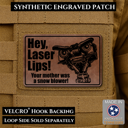 Hey Laser Lips, Johnny 5 Retro Funny Morale Patch, 2x3" | Made in USA | VELCRO® Brand Hook Backing