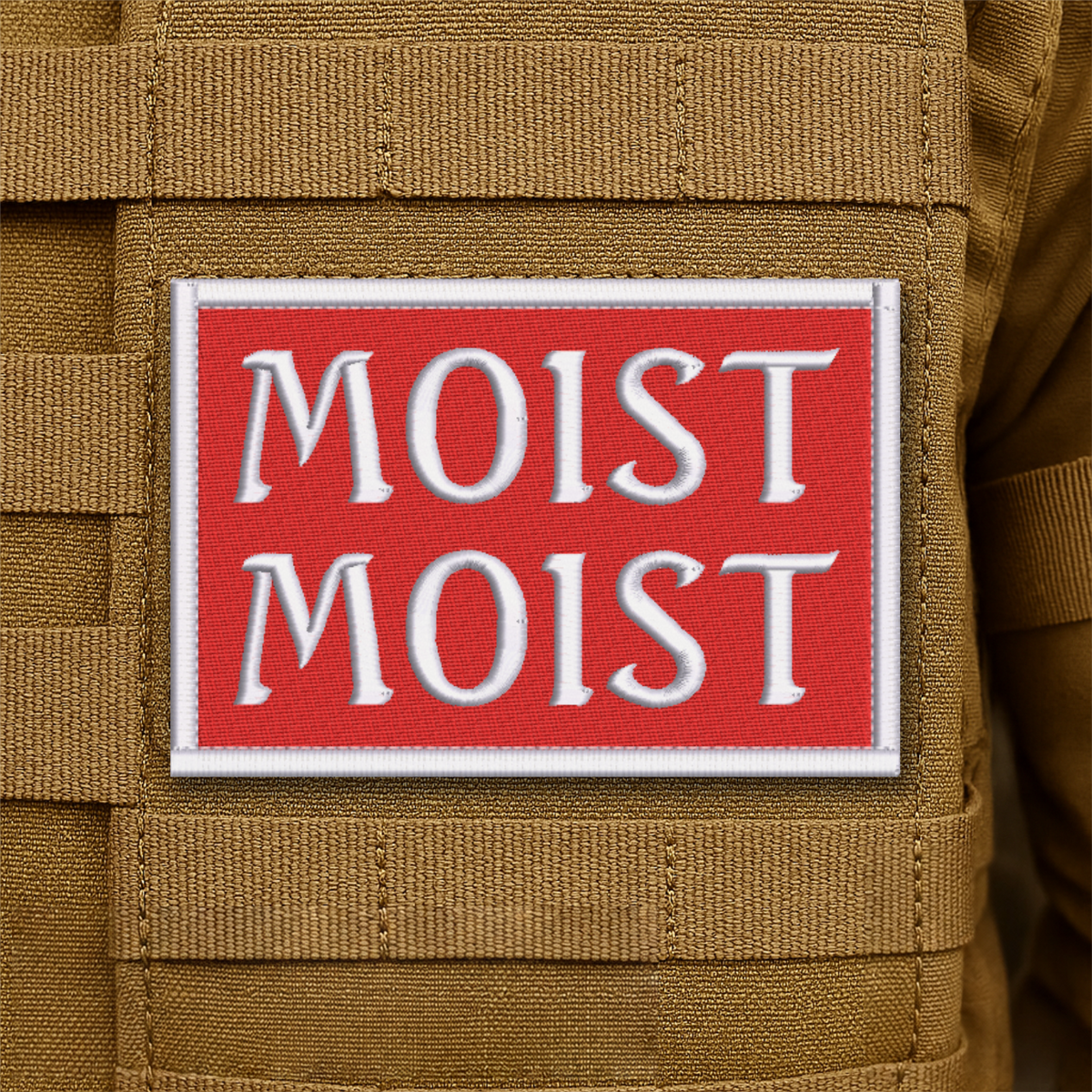 MOIST Funny Embroidered Morale Patch, 2x3" | VELCRO® Brand Hook Backing
