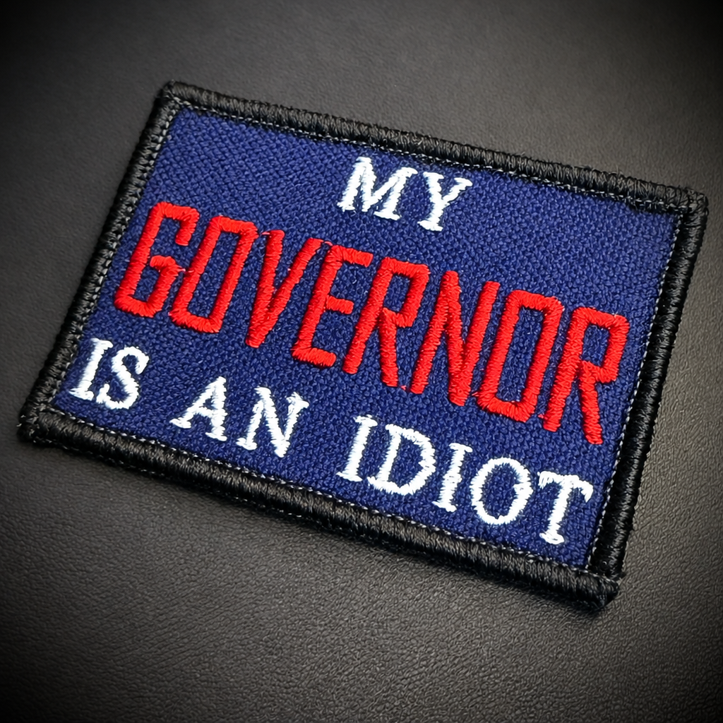My Governor Is An Idiot Funny Embroidered Morale Patch, 2x3" | VELCRO® Brand Hook Backing