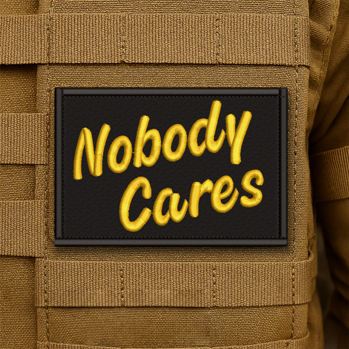 Nobody Cares Funny Embroidered Morale Patch, 2x3" | VELCRO® Brand Hook Backing