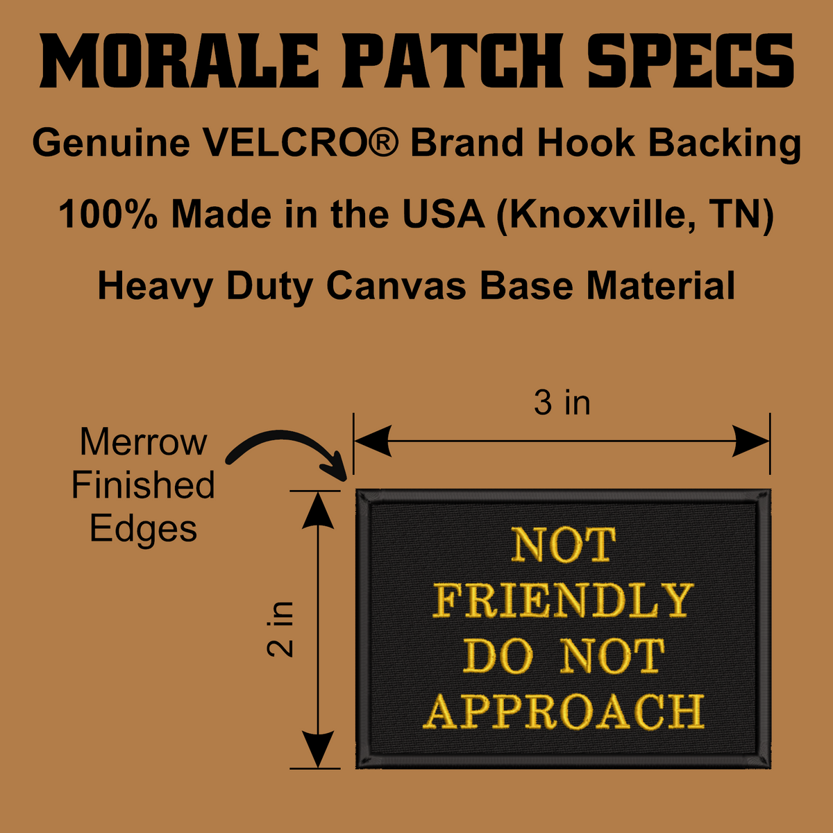 Not Friendly, Do Not Approach Funny Morale Patch, 2x3" | Made in USA | VELCRO® Brand Hook Backing