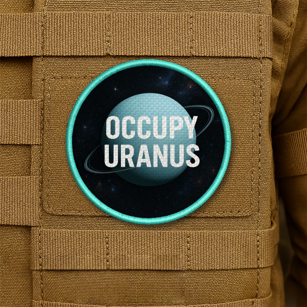 Occupy Uranus Gas Giant Funny Printed Morale Patch, 3" Round | VELCRO® Brand Hook Backing