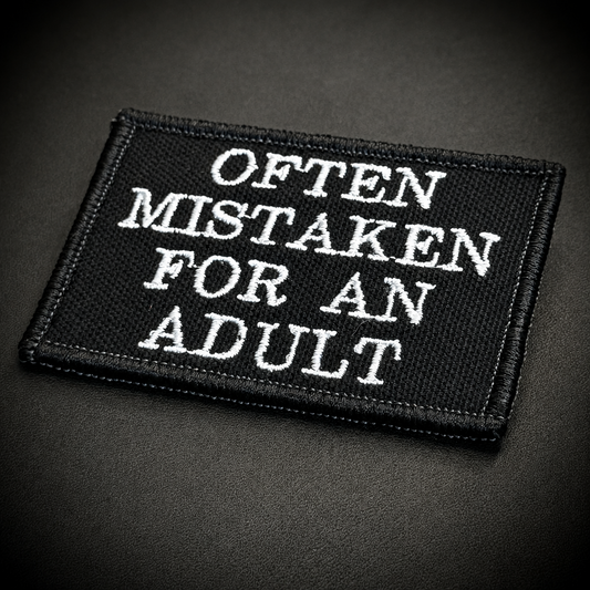 Often Mistaken For An Adult Funny Embroidered Morale Patch, 2x3" | VELCRO® Brand Hook Backing