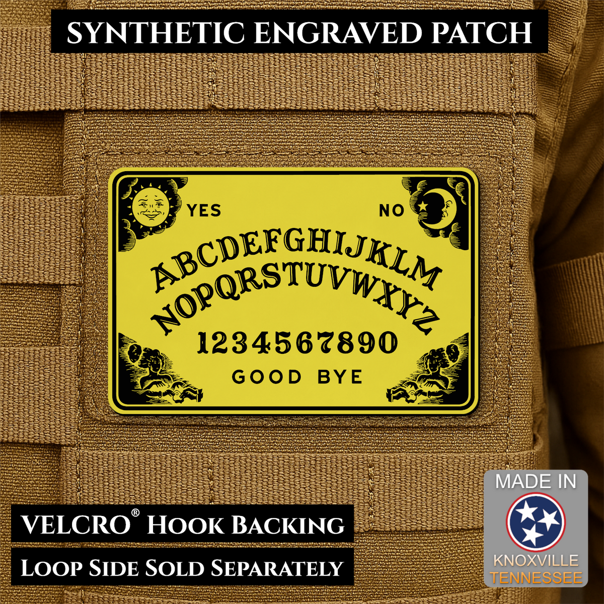 Ouija Talking Spirit Board Funny Morale Patch, 2x3" | Made in USA | VELCRO® Brand Hook Backing