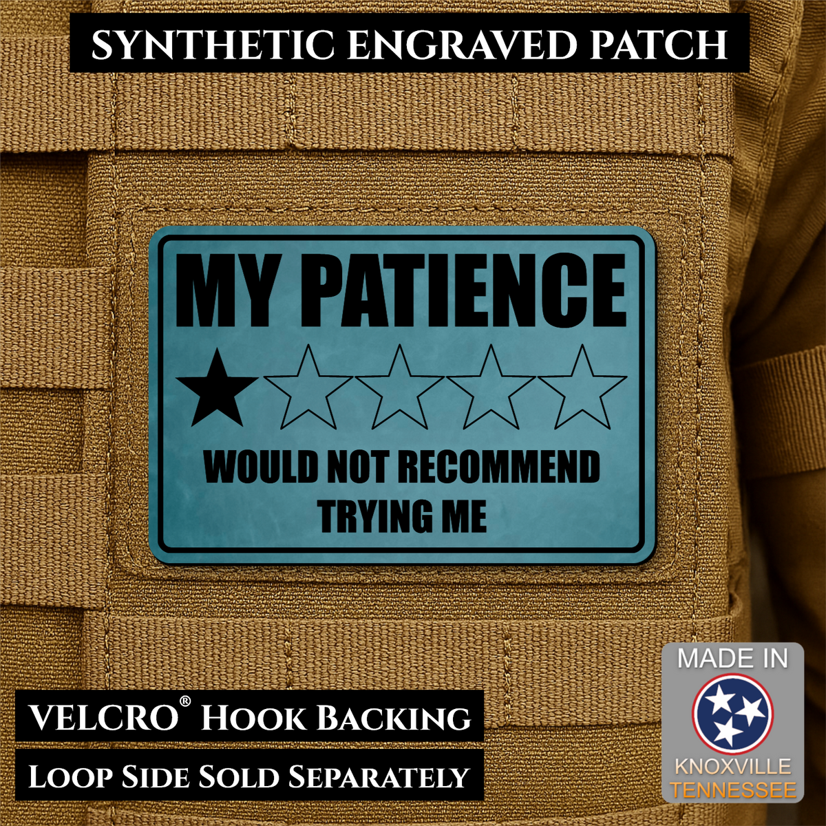 My Patience Is Thin Funny Morale Patch | Made in USA | VELCRO® Brand Hook Backing