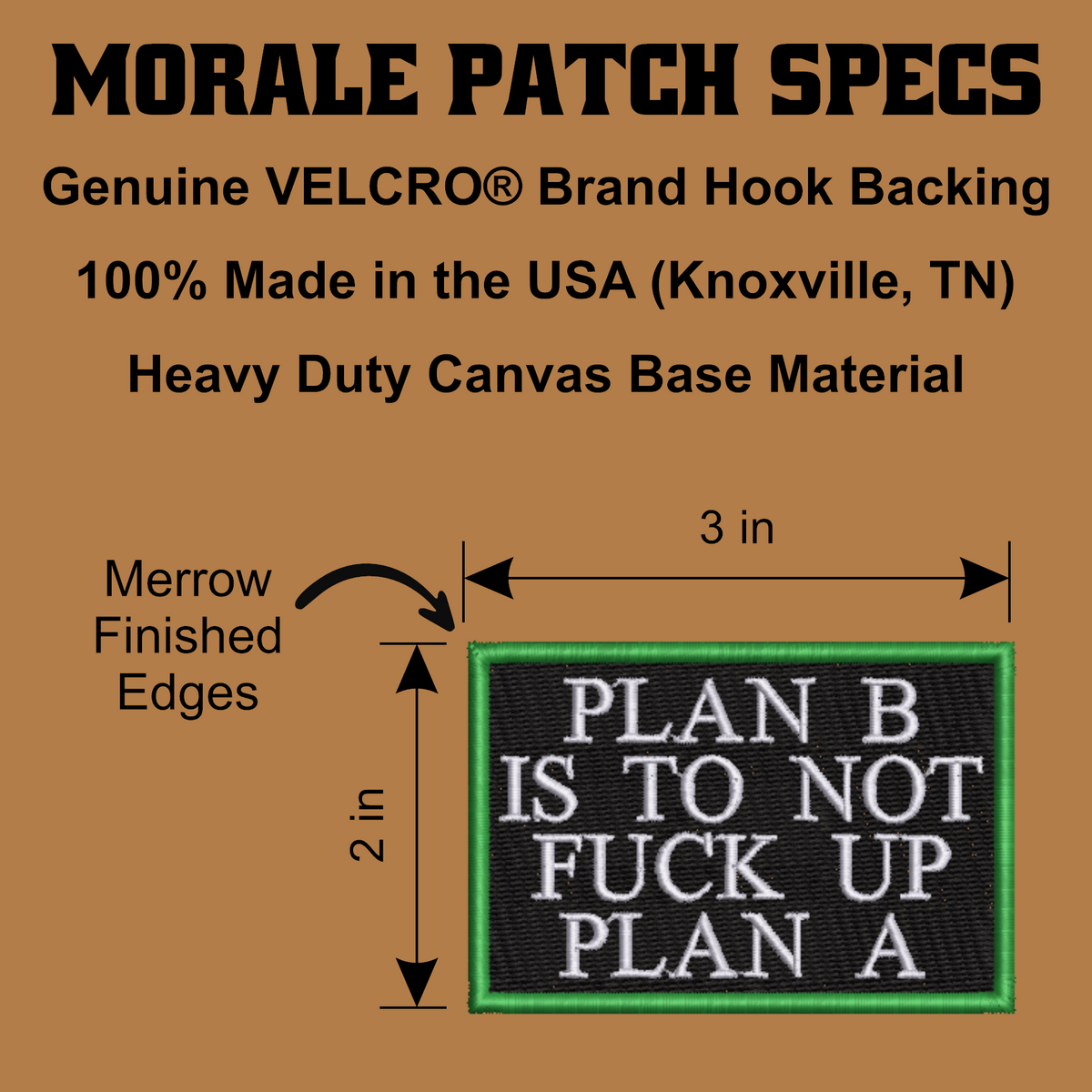 Plan B, Don't Fuck Up Plan A Funny Morale Patch, 2x3" | Made in USA | VELCRO® Brand Hook Backing
