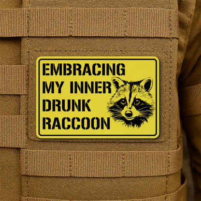 Inner Drunk Raccoon Funny Morale Patch, 2x3" | Made in USA | VELCRO® Brand Hook Backing