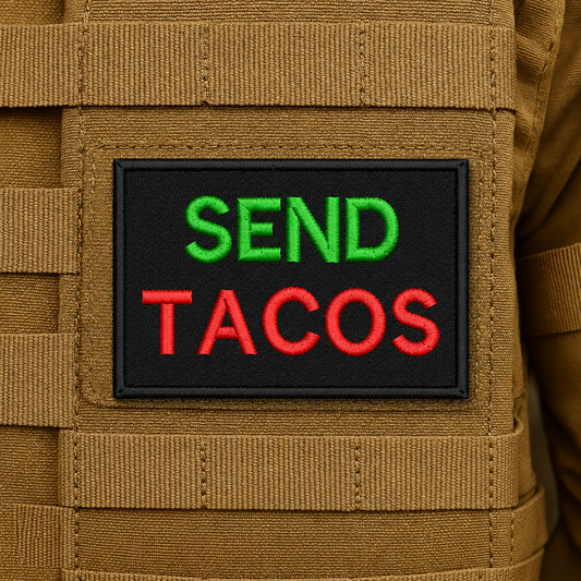 Send Tacos Funny Embroidered Morale Patch, 2x3" | VELCRO® Brand Hook Backing