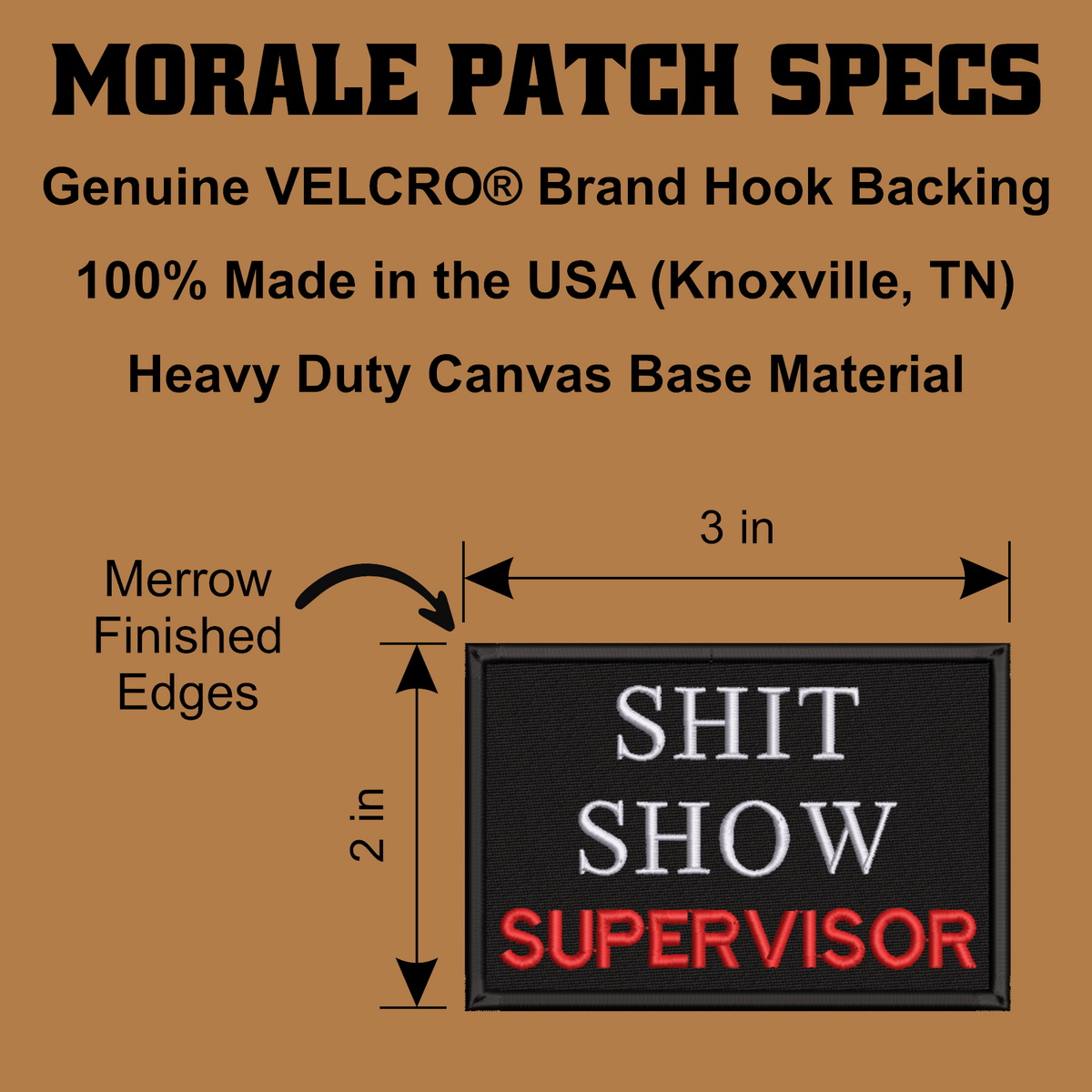 Shit Show Supervisor Funny Morale Patch, 2x3" | Made in USA | VELCRO® Brand Hook Backing