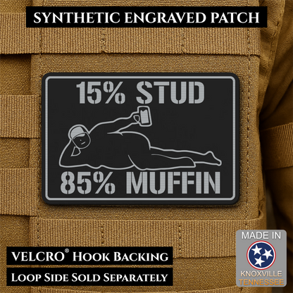 15% Stud 85% Muffin Funny Dad Bod Morale Patch, 2x3" | Made in USA | VELCRO® Brand Hook Backing