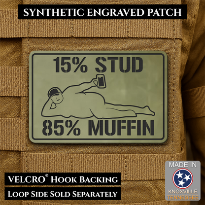 15% Stud 85% Muffin Funny Dad Bod Morale Patch, 2x3" | Made in USA | VELCRO® Brand Hook Backing