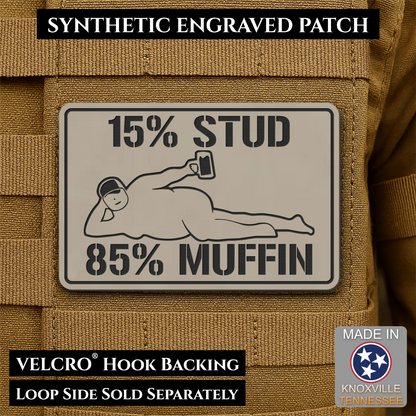 15% Stud 85% Muffin Funny Dad Bod Morale Patch, 2x3" | Made in USA | VELCRO® Brand Hook Backing