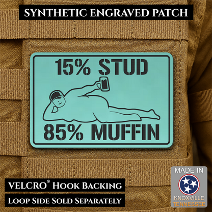15% Stud 85% Muffin Funny Dad Bod Morale Patch, 2x3" | Made in USA | VELCRO® Brand Hook Backing