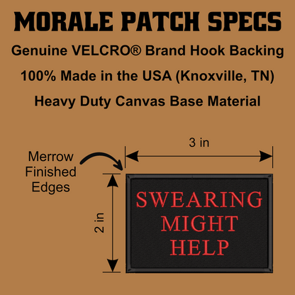 Swearing Might Help Funny Morale Patch, 2x3" | Made in USA | VELCRO® Brand Hook Backing