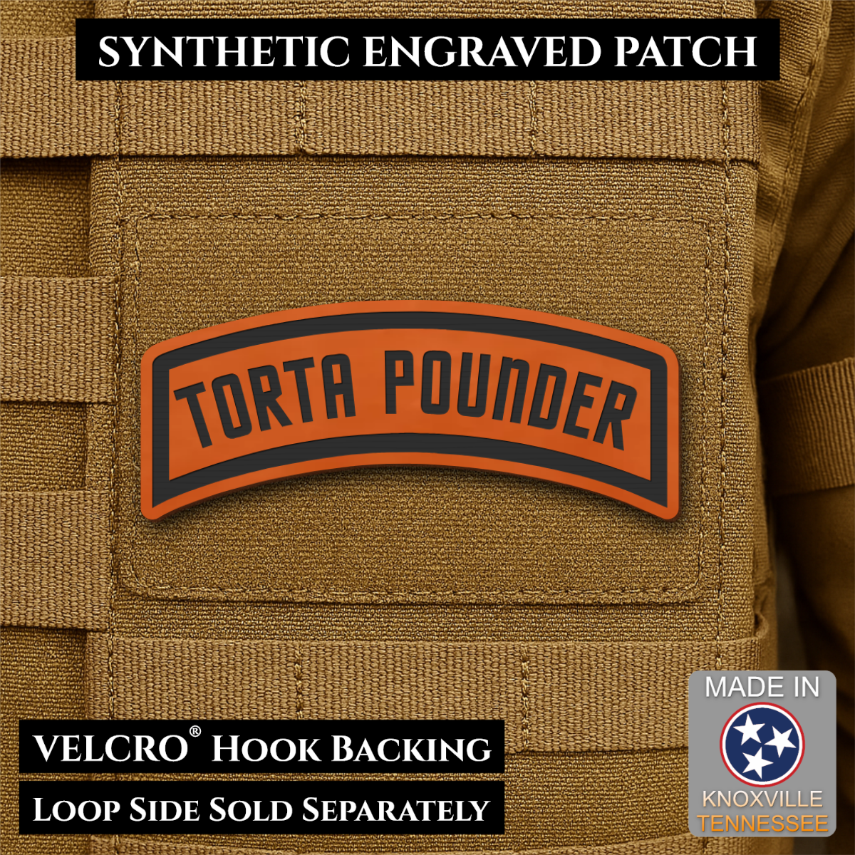 Torta Pounder Rocker Tab Funny Morale Patch, 1x2.6" | Made in USA | VELCRO® Brand Hook Backing