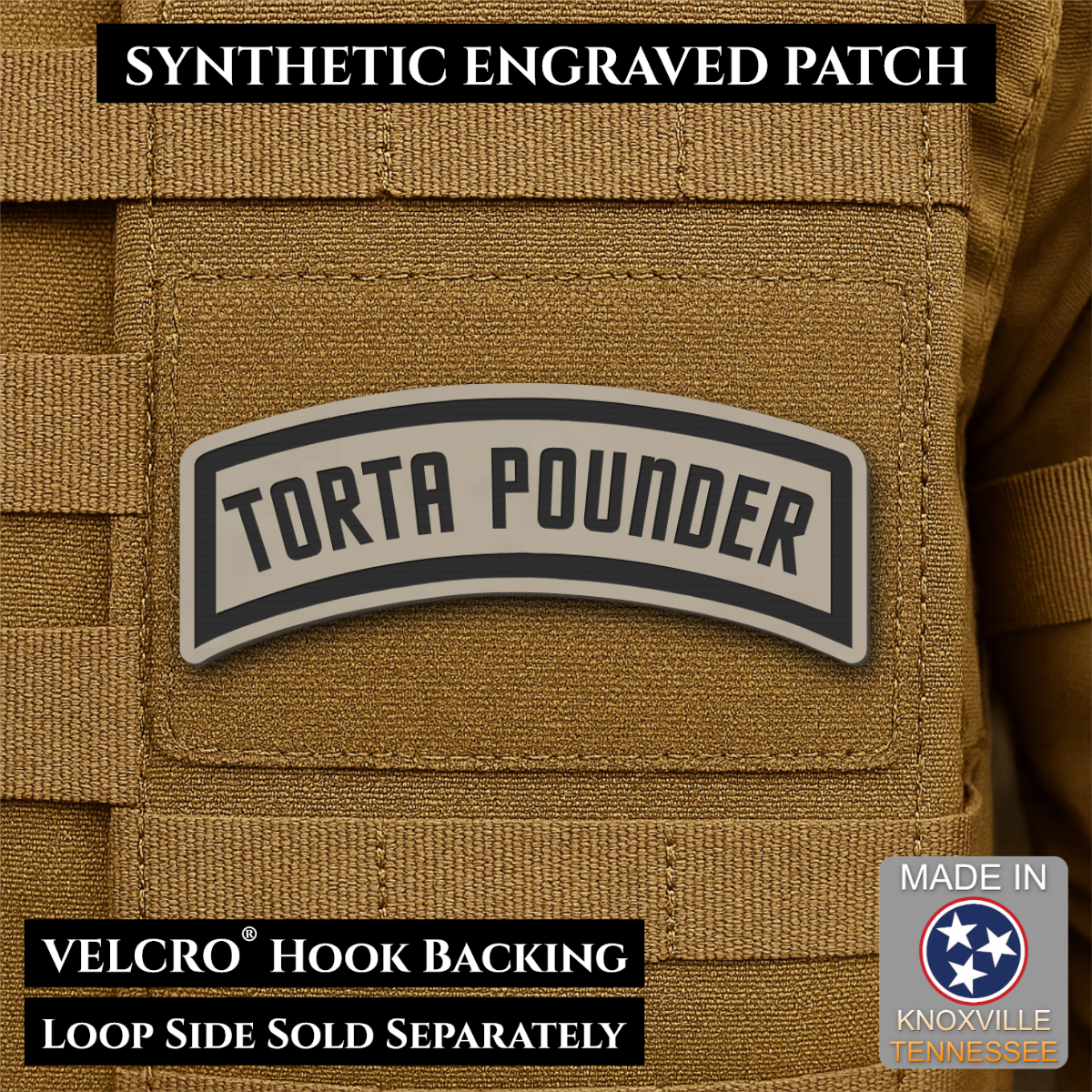 Torta Pounder Rocker Tab Funny Morale Patch, 1x2.6" | Made in USA | VELCRO® Brand Hook Backing